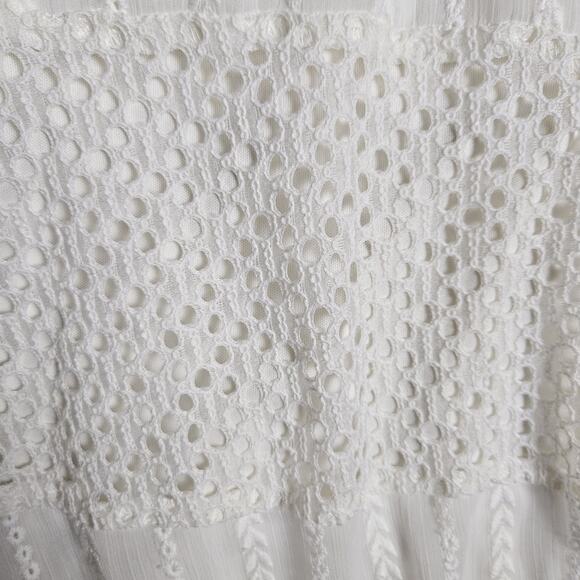 Neiman Marcus Crochet Embroidered Maxi Dress Tiered Boho Cottage White Beach 10 - Picture 12 of 16